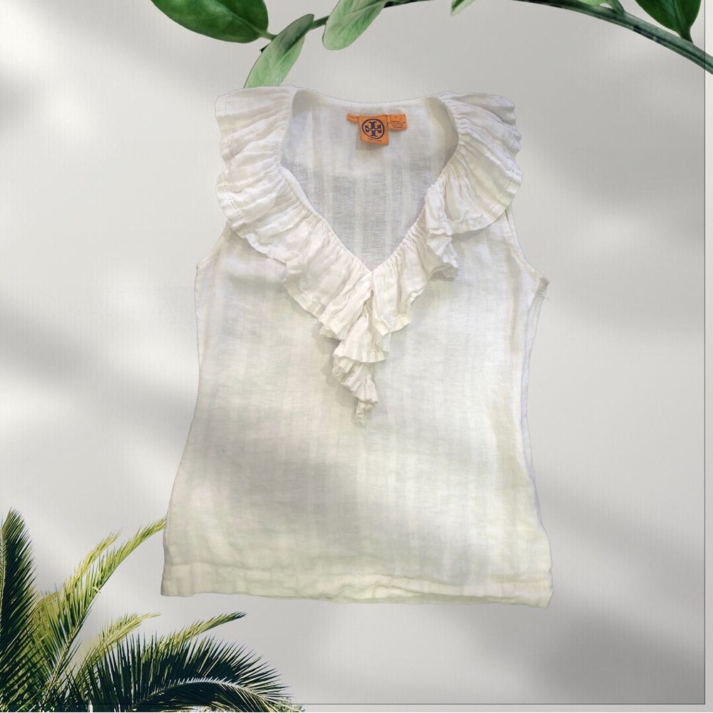 Tory Burch White Ruffled Blouse